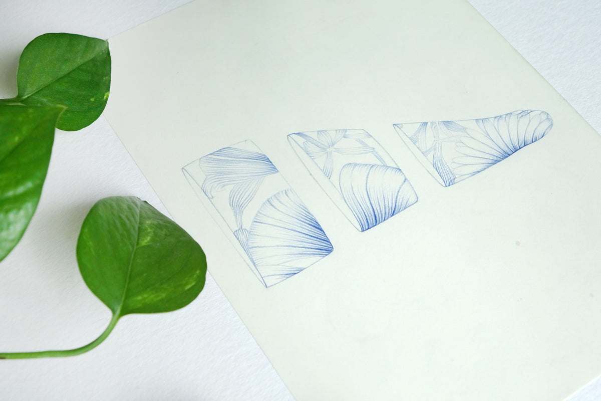 "Pied fleuri-bleu"| Dessin original